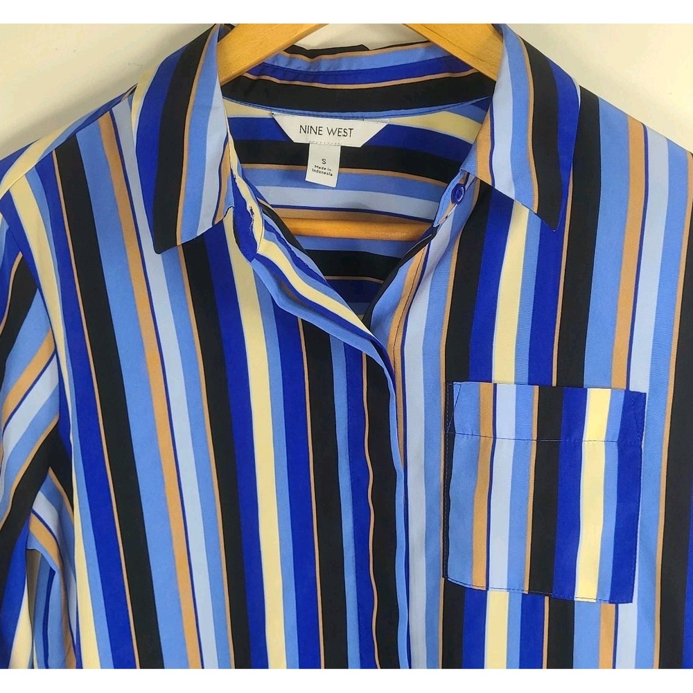 Nine West Women's Button Down Blouse Small Multicolor Striped Long Sleeve. EUC - Picture 2 of 9